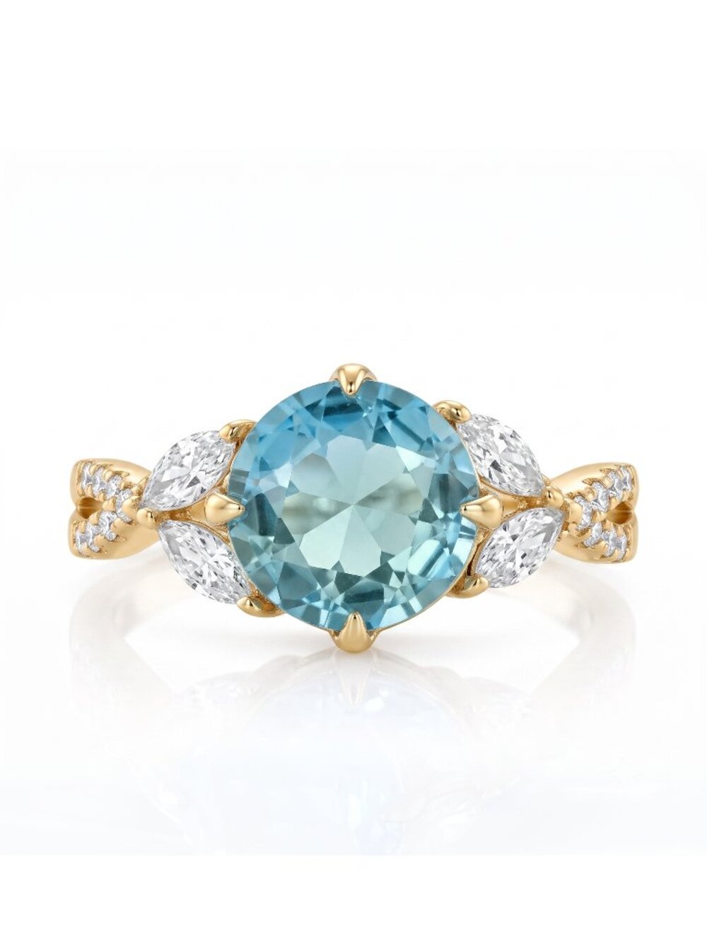 Gold and Aquamarine  Blue and Teal Gemstone Ring Set, 925 Sterling Silver